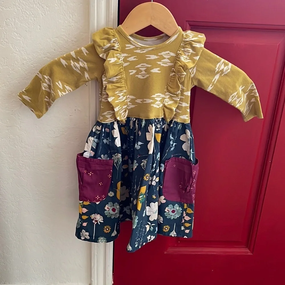 Lottie Mae clothing girls dress size 18M GUC blue and yellow colors